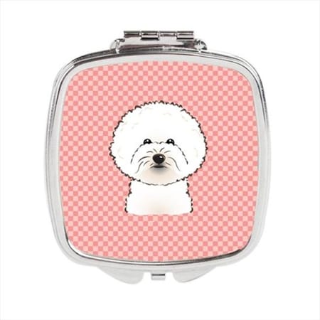 Carolines Treasures Carolines Treasures BB1217SCM Checkerboard Pink Bichon Frise Compact Mirror; 2.75 x 3 x .3 In. BB1217SCM